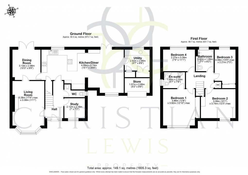 Floorplan for Fairwater Close, Evesham